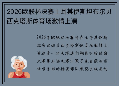2026欧联杯决赛土耳其伊斯坦布尔贝西克塔斯体育场激情上演